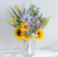Summer Artificial Sunflower with Vase – Silk Blue Daisy Flower Arrangement