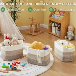 Summer basket Storage Basket, Woven Baskets for Storage, Cotton Rope Basket for toys,Towel Baskets for Bathroom - Pack of 3, Gradient Yellow