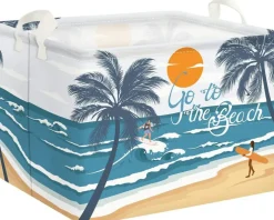 Summer basket Tropical Beach Camping Picnic Basket Blue Coconut Tree Gift Storage Bin Sun Sea Towel Blanket Book Shelf Basket Large Rectangle Clothes Toy Kid Basket