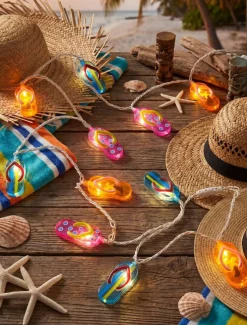 Summer Beach Flip Flop String Lights Plug in, 8.5FT Outdoor Hawaiian Tropical Themed Decoration Lights with 10 LED Multicolor Beach Slipper Lights for Patio Party Birthday Home Window Tent Home Decor
