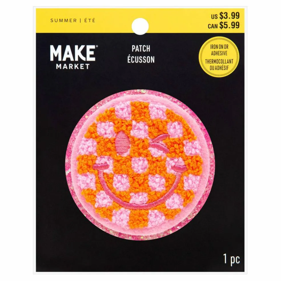 Summer Checker Smiley Iron-On & Adhesive Embroidered Patch by Make Market®