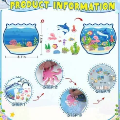 Summer Craft Kits for Kids Make A Ocean Animals Worlds Stickers Scene, Summer Craft Under The Sea Scene Sticker Shark Tropical Fish Sea Animal Bulk Set for Home Classroom Game Activities (24Set)