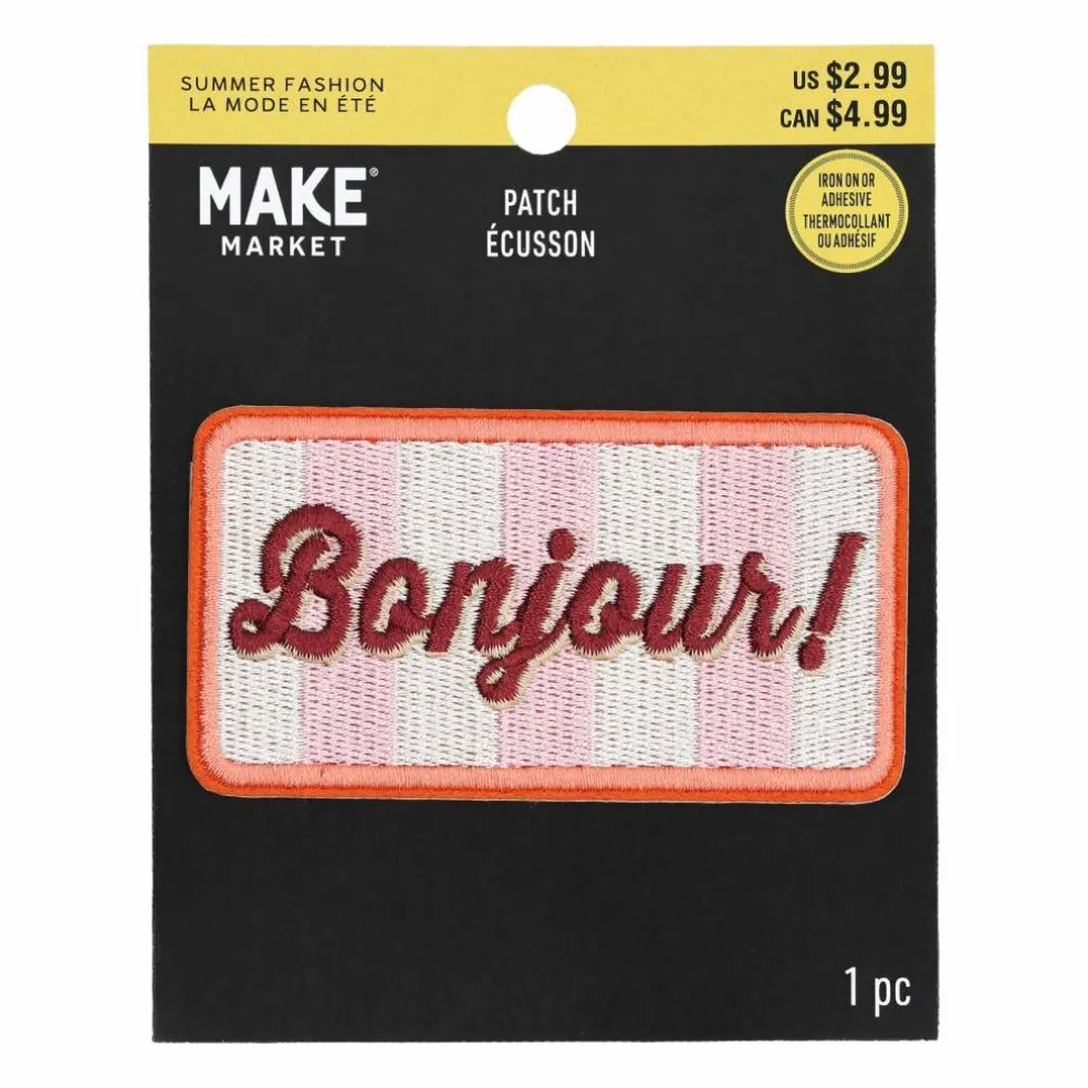 Summer Fashion Bonjour Iron-On & Adhesive Embroidered Patch by Make Market®