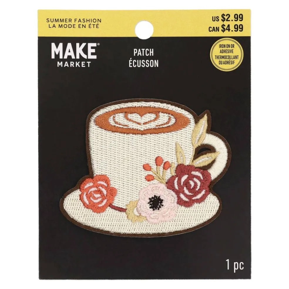 Summer Fashion Latte & Flowers Iron-On & Adhesive Embroidered Patch by Make Market®