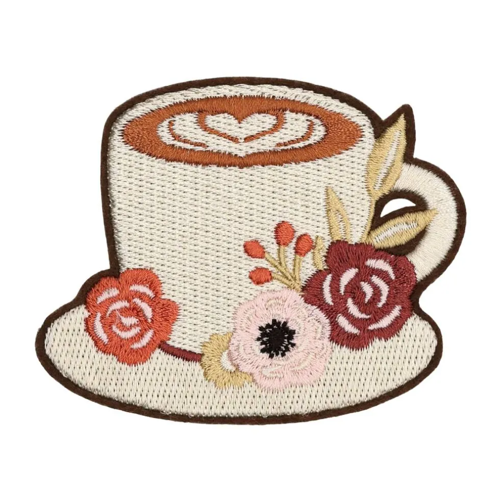 Summer Fashion Latte & Flowers Iron-On & Adhesive Embroidered Patch by Make Market®