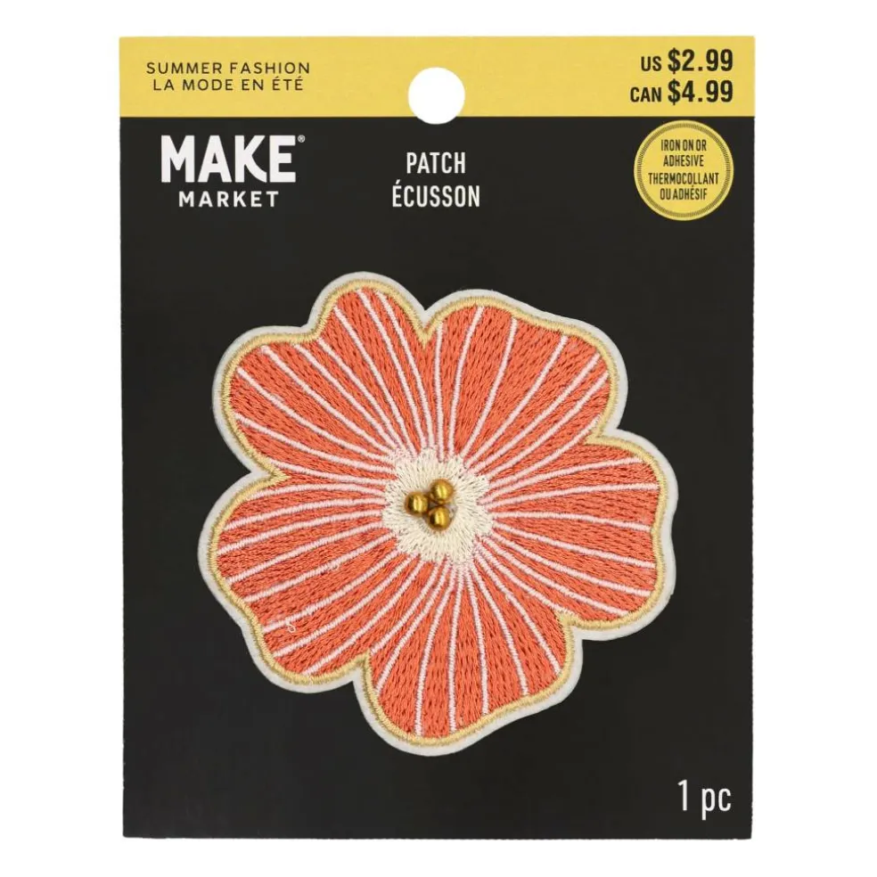 Summer Fashion Pink Flower Iron-On & Adhesive Embroidered Patch by Make Market®