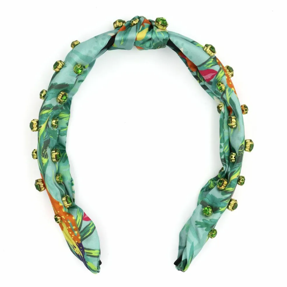 Summer Green Gem-Studded Tropical Floral Fabric Headband by Make Market®