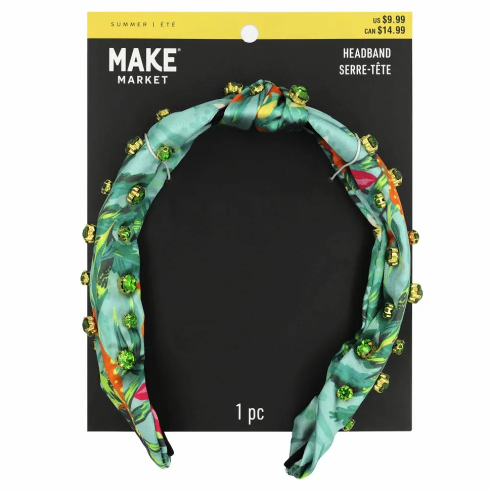 Summer Green Gem-Studded Tropical Floral Fabric Headband by Make Market®