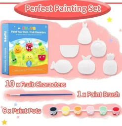 Summer Paint Your Own Fruits Painting Kit, 13 PCS Crafts Set for Kids, STEAM Project Creative Activity DIY Toys with 6 Figurines, 6 Paint Pots, 1 Brush