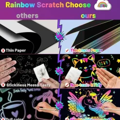 Summer Scratch Art Crafts Boys Gifts, Rainbow Scratch Paper Art Gifts for 3 4 5 6 7 8 9 10 Years Old Girls and Boys Kids, Mother Day Crafts for Kids Birthday Toys and Games Activities Gift