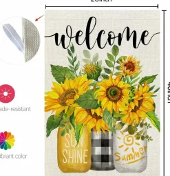 Summer Sunflower House Flag – 28x40" Double-Sided Burlap Garden Flag with Mason Jar Design, Seasonal Welcome Yard & Porch Decoration