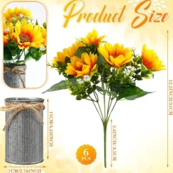Summer Sunflower Sets – 6 Sets Artificial Sunflowers in Vintage Metal Pots, Rustic Faux Flower Decor for Tables & Centerpieces