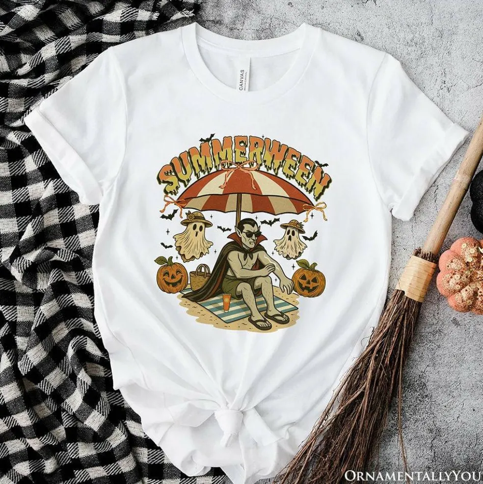 Summerween Vampire Dracula T-Shirt, Retro Halloween Beach Tee for Horror Spooky Summer Season