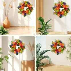 20" Summer Wreath for Front Door, Summer Floral Wreath with Daisy Flowers, with Lavender, Cedar Leaves, Hydrangeas for Wall Window Farmhouse Party Holiday Home Decor