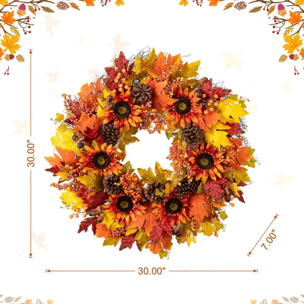 Sunflower Harvest Decor Set – 30" Wreath, 38" Teardrop Swag & 12ft Garland