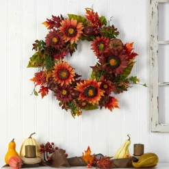 24" Sunflower, Pumpkin, Pinecone & Berries Fall Artificial Wreath