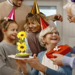 Sunflower Tabletop Gifts for Women Mom Grandma, Enchanted LED Sunflower Lamp, Unique Artificial Flowers in Glass Dome