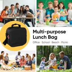 Superio Insulated Lunch Bag with Containers, Thermal Lined Lunch Box, Black