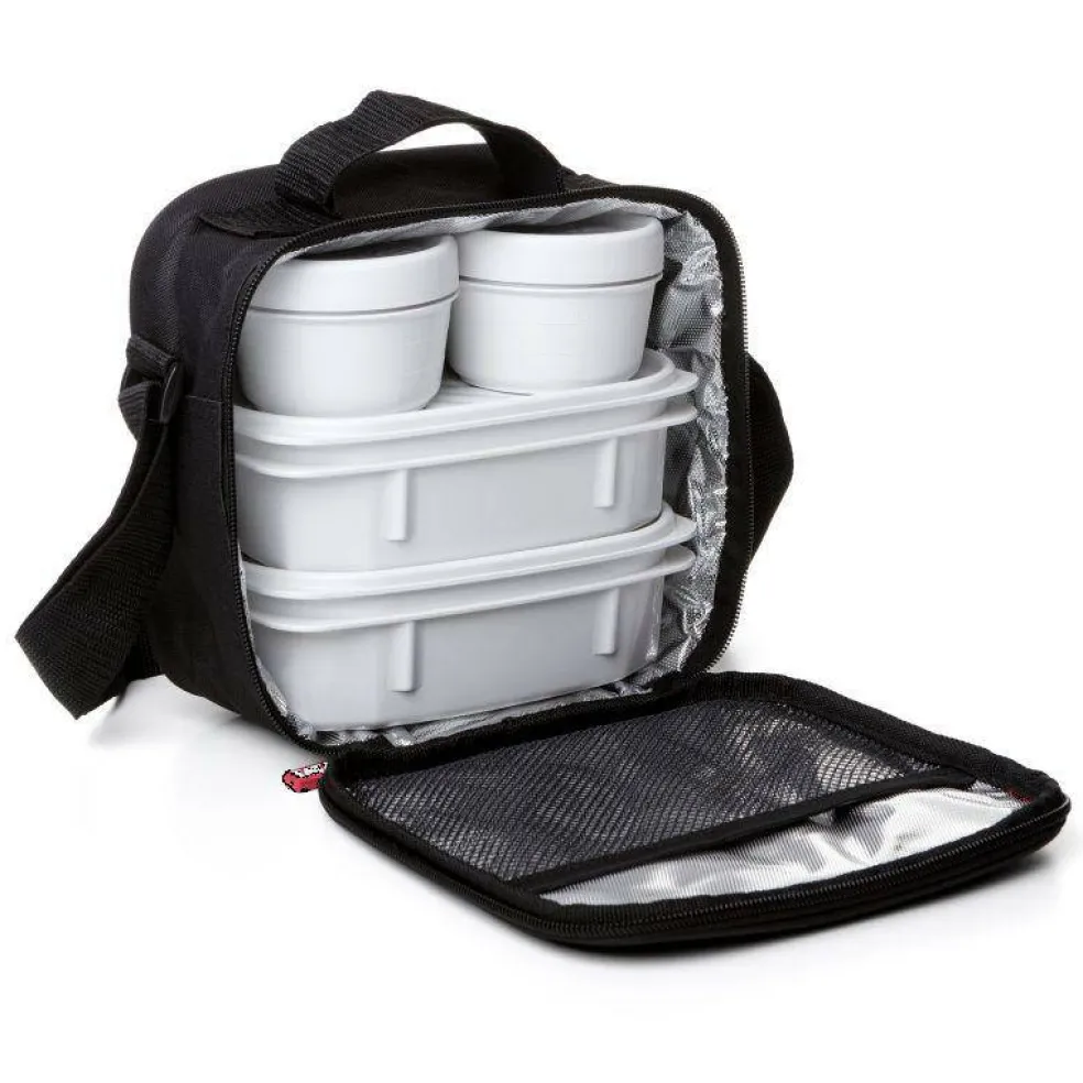 Superio Insulated Lunch Bag with Containers, Thermal Lined Lunch Box, Black