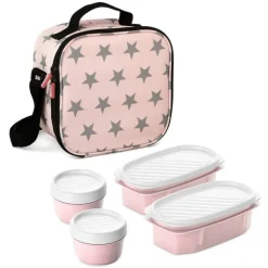 Superio Insulated Lunch Bag with Containers, Thermal Lined Lunch Box, Pink