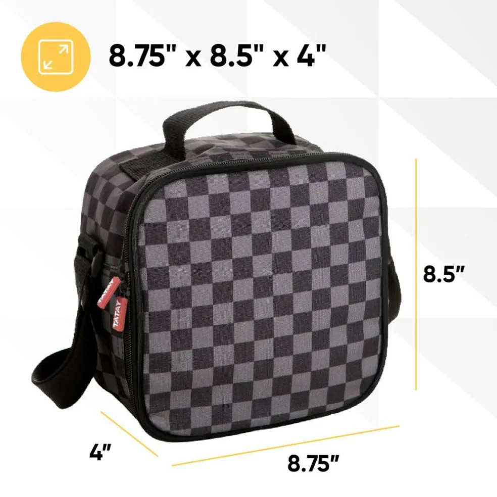Superio Insulated Lunch Bag with Containers, Thermal Lined Lunch Box, Grey Checked