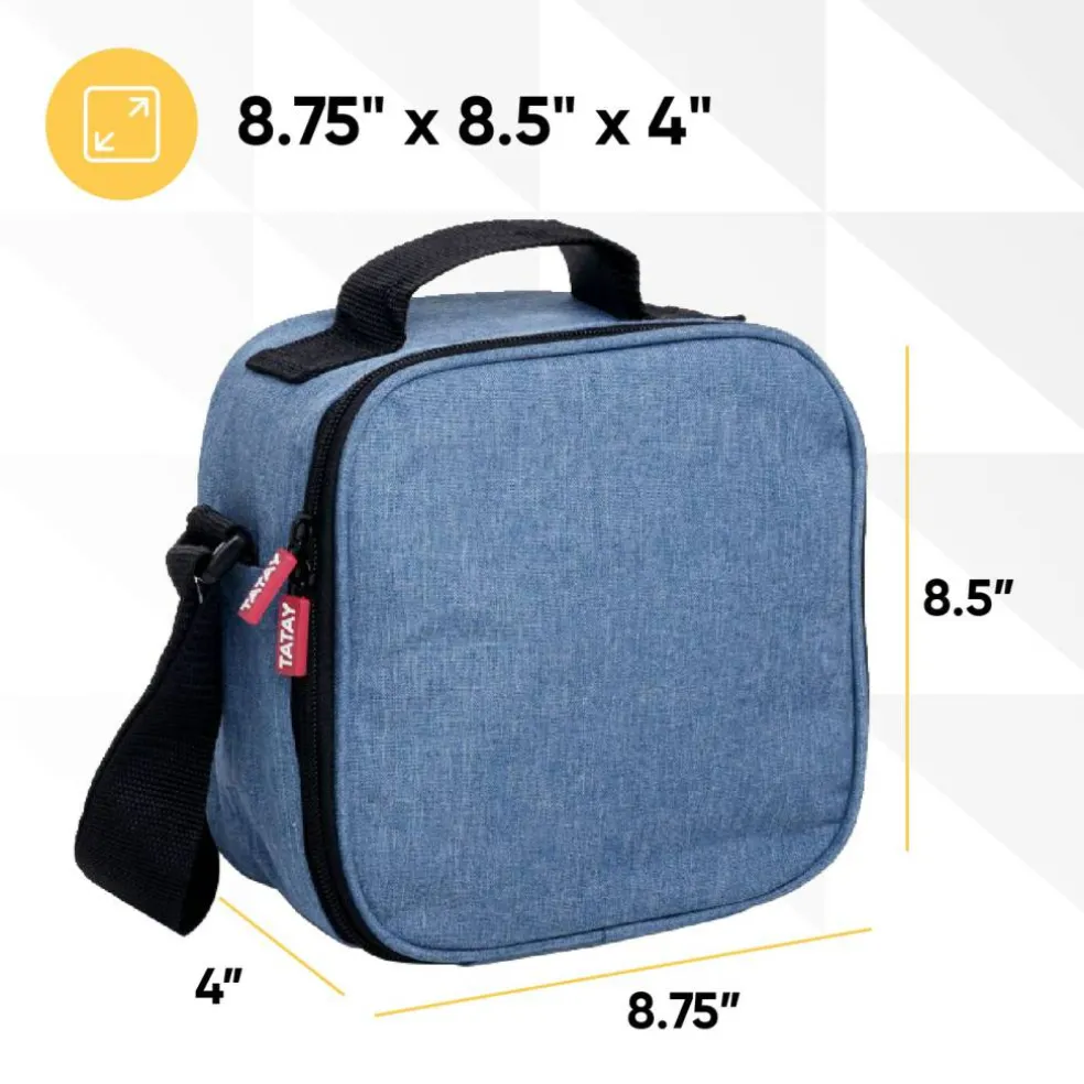 Superio Insulated Lunch Bag with Containers, Thermal Lined Lunch Box, Denim Blue