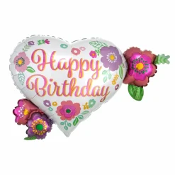 SuperShape™ XL® 27" Happy Birthday Floral Print Foil Balloon