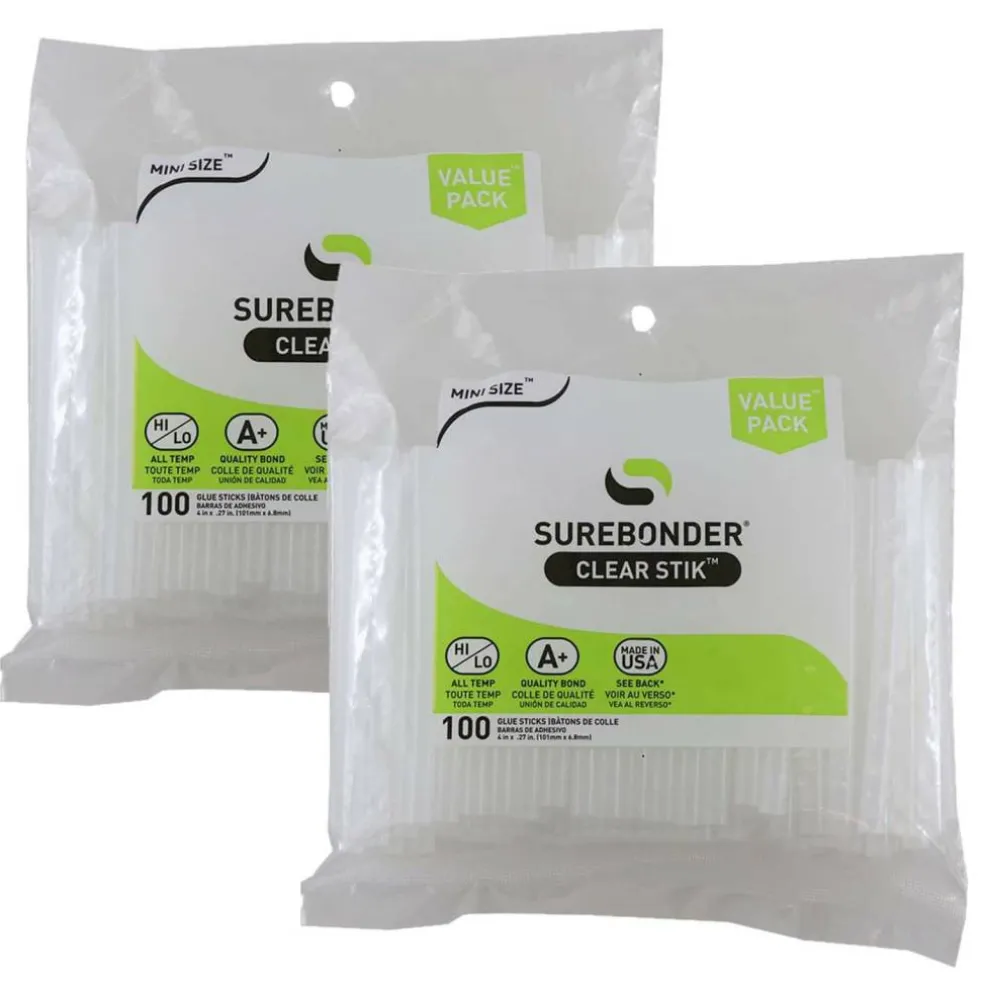 Surebonder® Clear Dual Temp Mini Glue Sticks, 2 Packs of 100