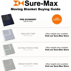 Sure-Max 8 Moving & Packing Blankets - Pro Economy - 80" x 72" (35 lb/dz weight) - Professional Quilted Shipping Furniture Pads Navy Blue and Black