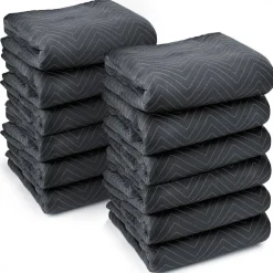 Sure-Max 12 Moving & Packing Blankets - Ultra Thick Pro - 72" x 40" - Professional Quilted Shipping Furniture Pads Black