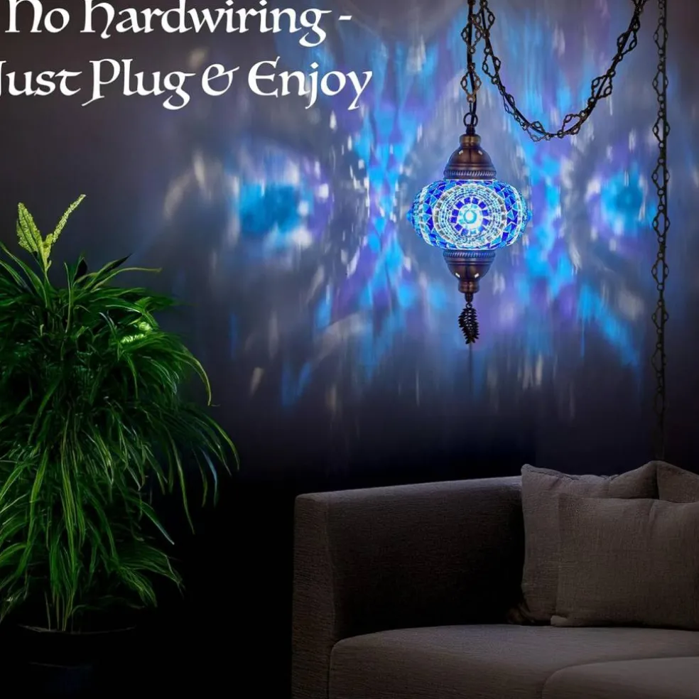 Swag Lamp Fixture with 15ft Cord & Chain (Green Blue Turquoise)