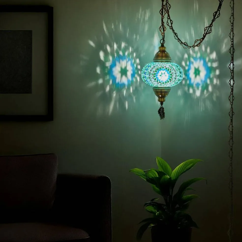 Swag Lamp Fixture with 15ft Cord & Chain (Green Blue Turquoise)