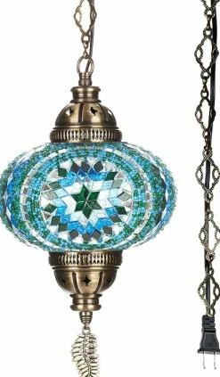 Swag Lamp Fixture with 15ft Cord & Chain (Green Blue Turquoise)