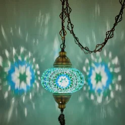 Swag Lamp Fixture with 15ft Cord & Chain (Green Blue Turquoise)