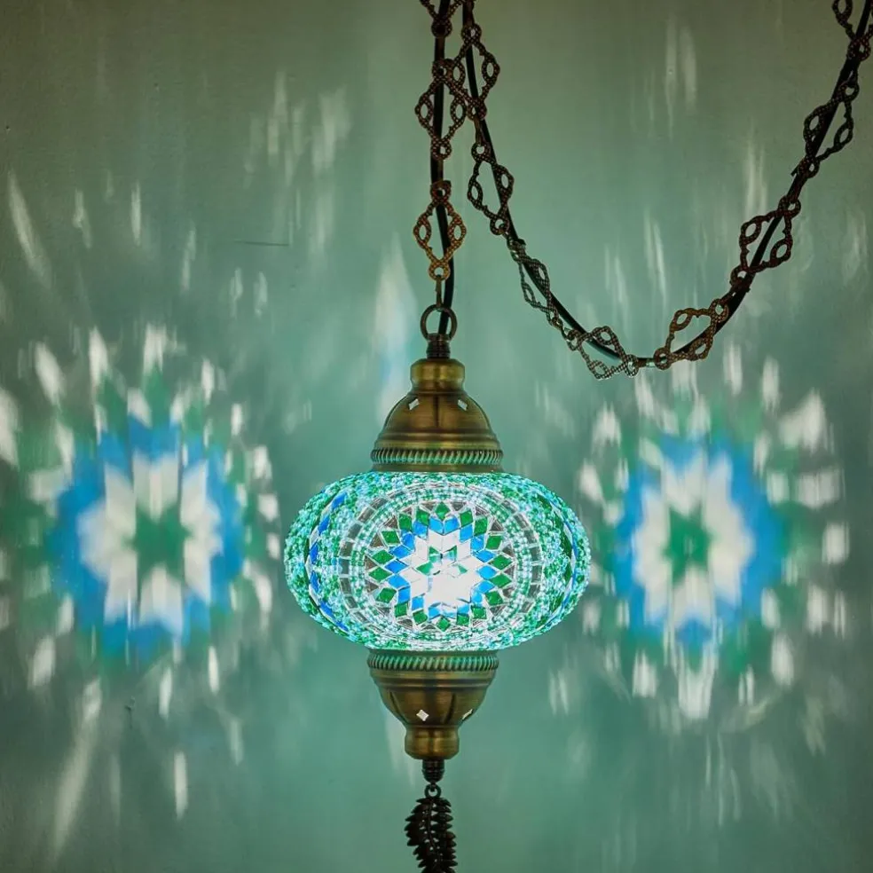 Swag Lamp Fixture with 15ft Cord & Chain (Green Blue Turquoise)