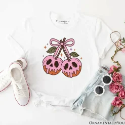 Sweet and Spooky Poison Cherries Halloween T-Shirt, Coquette Skulls Tee