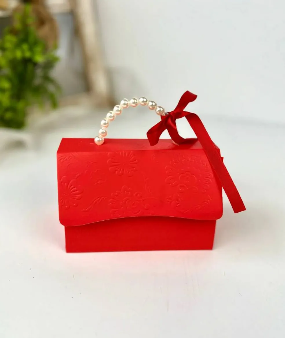 Sweet Degrees Kitchen Embossed Handbag Favor Box with Pearl Handle and Ribbon
