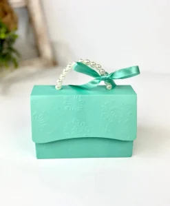 Sweet Degrees Kitchen Embossed Handbag Favor Box with Pearl Handle and Ribbon