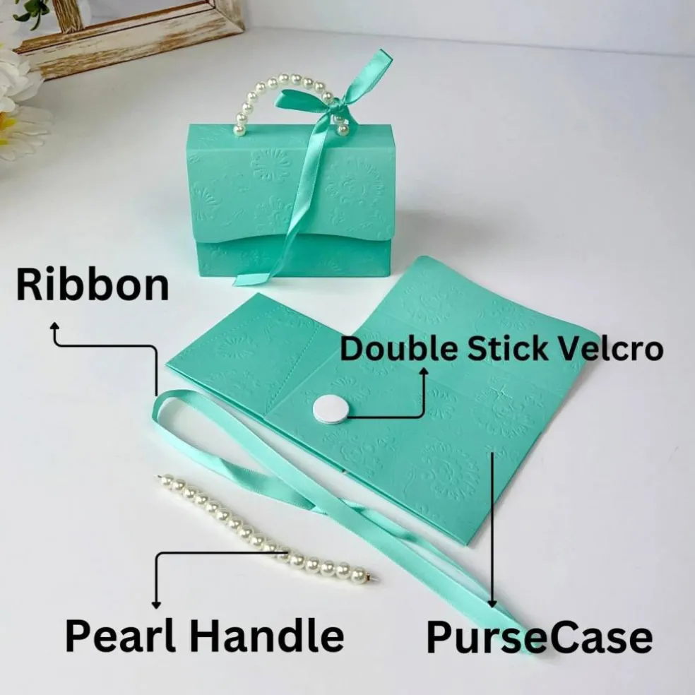 Sweet Degrees Kitchen Embossed Handbag Favor Box with Pearl Handle and Ribbon