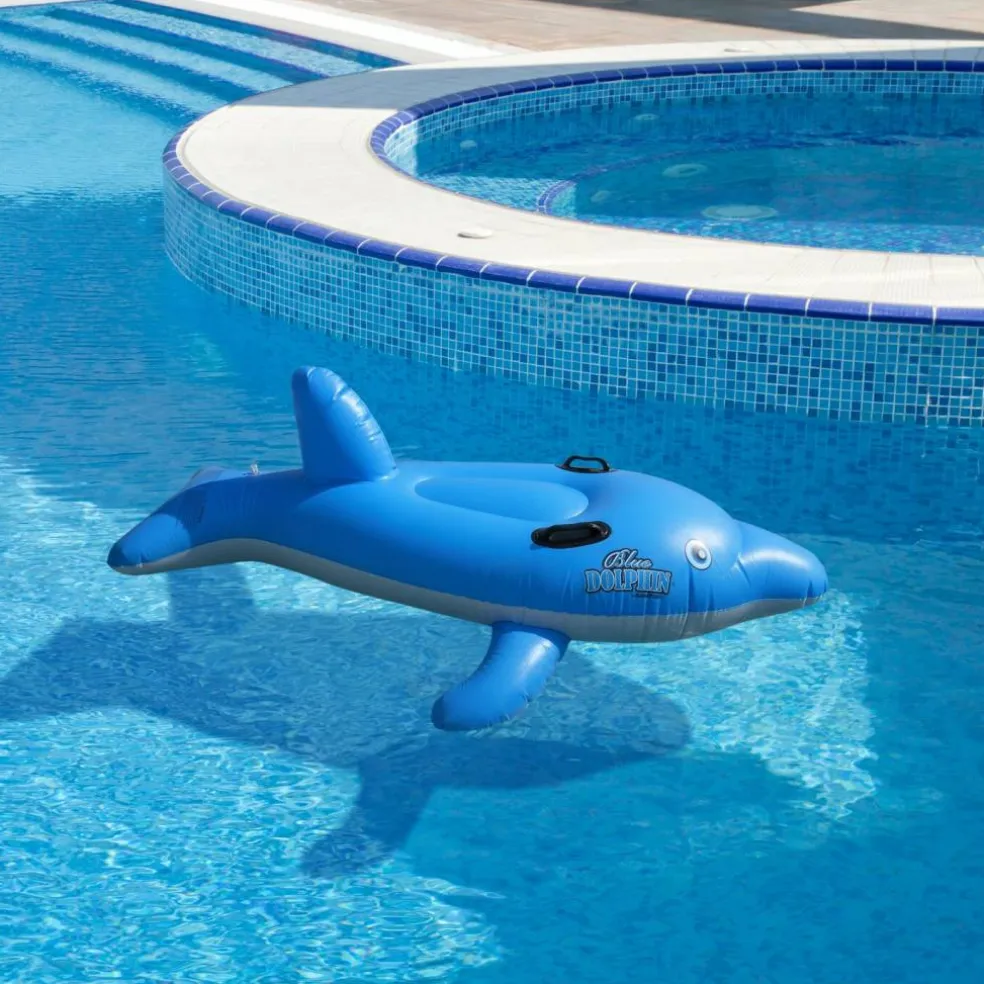 Swim Central 61" Inflatable Blue Ride-On Dolphin Children's Swimming Pool Float