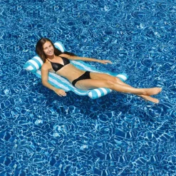 Swimline 4ft. Blue & White Inflatable Water Sports Striped Hammock Pool Raft