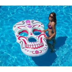Swimline 5ft. Inflatable White & Pink Sugar Skull Swimming Pool Float