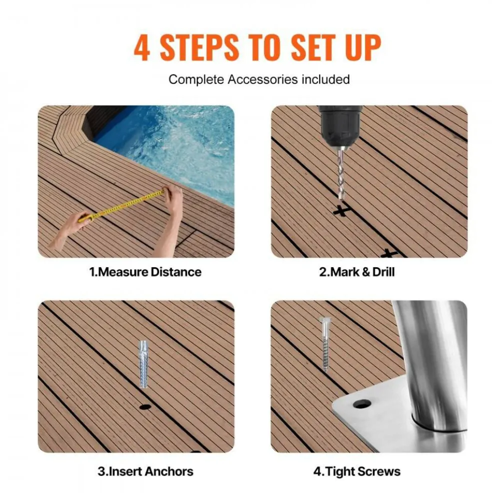 Swimming Pool Handrail 2 Pack, Rust-Resistant Grab Bar with Grip