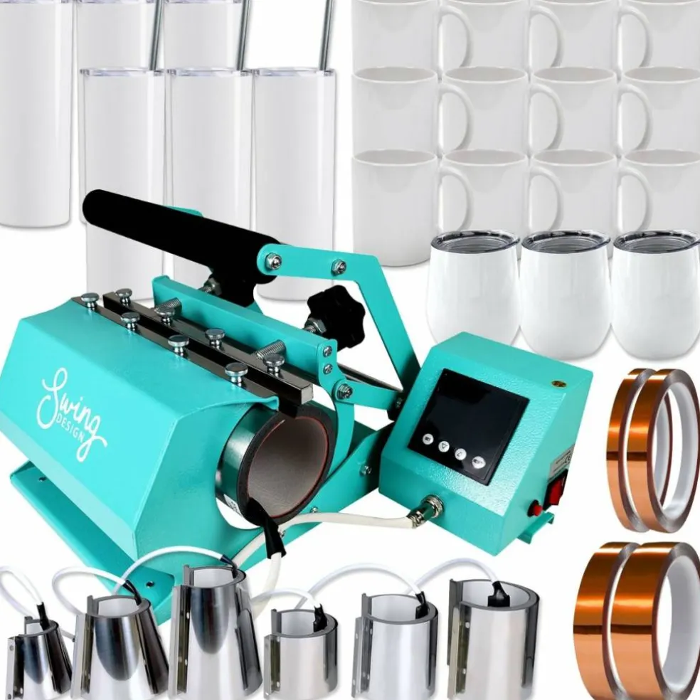 Swing Design 7-in-1 Tumbler Heat Press 20oz/30oz Bundle - Turquoise