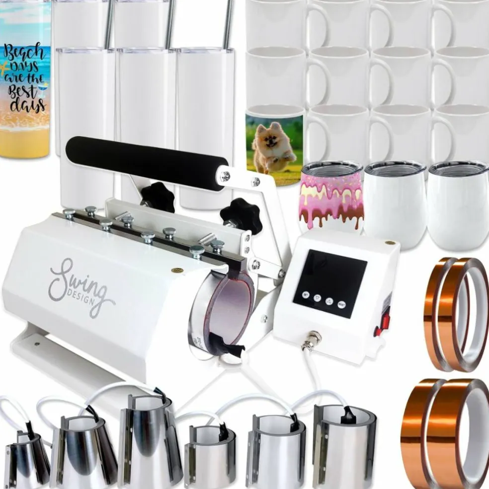 Swing Design 7-in-1 Tumbler Heat Press 20oz/30oz Bundle - White