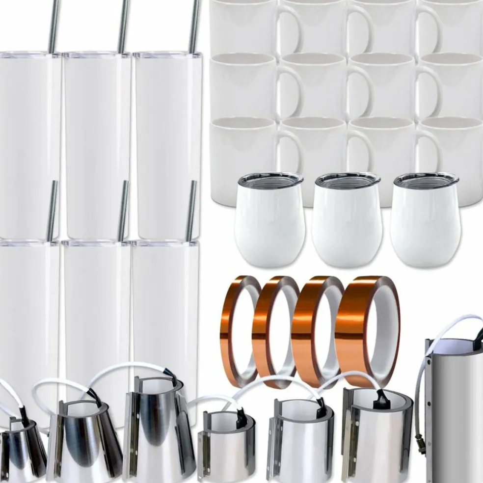Swing Design 7-in-1 Tumbler Heat Press 20oz/30oz Bundle - White