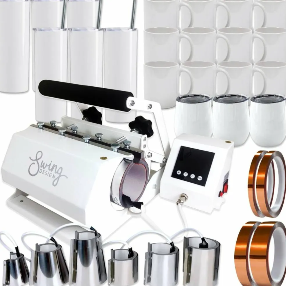 Swing Design 7-in-1 Tumbler Heat Press 20oz/30oz Bundle - White
