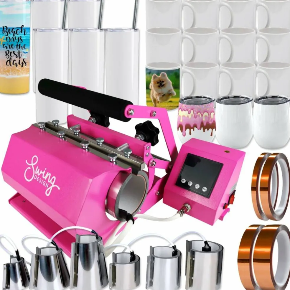 Swing Design 7-in-1 Tumbler Heat Press 20oz/30oz Bundle - Pink