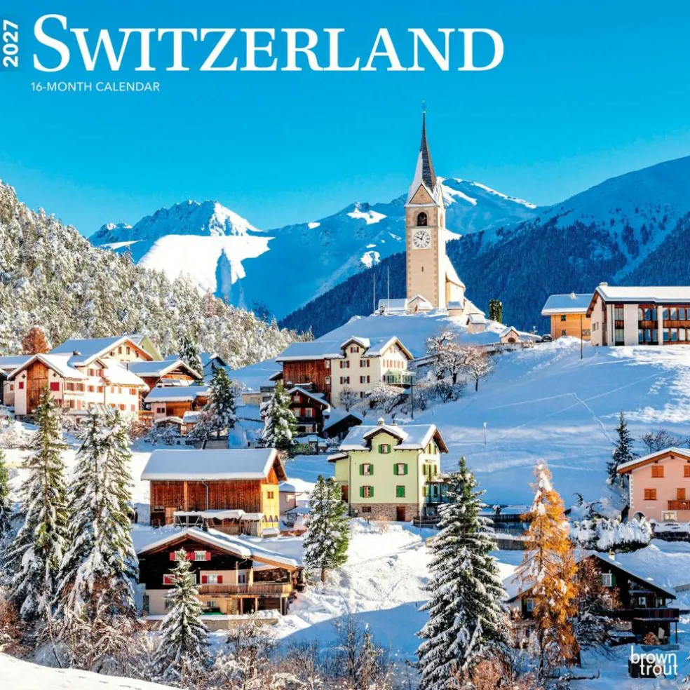 Switzerland | 2027 12 x 24 Inch (Hanging) Monthly Square Wall Calendar | Plastic-Free
