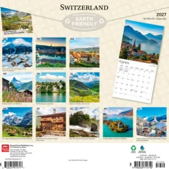 Switzerland | 2027 12 x 24 Inch (Hanging) Monthly Square Wall Calendar | Plastic-Free